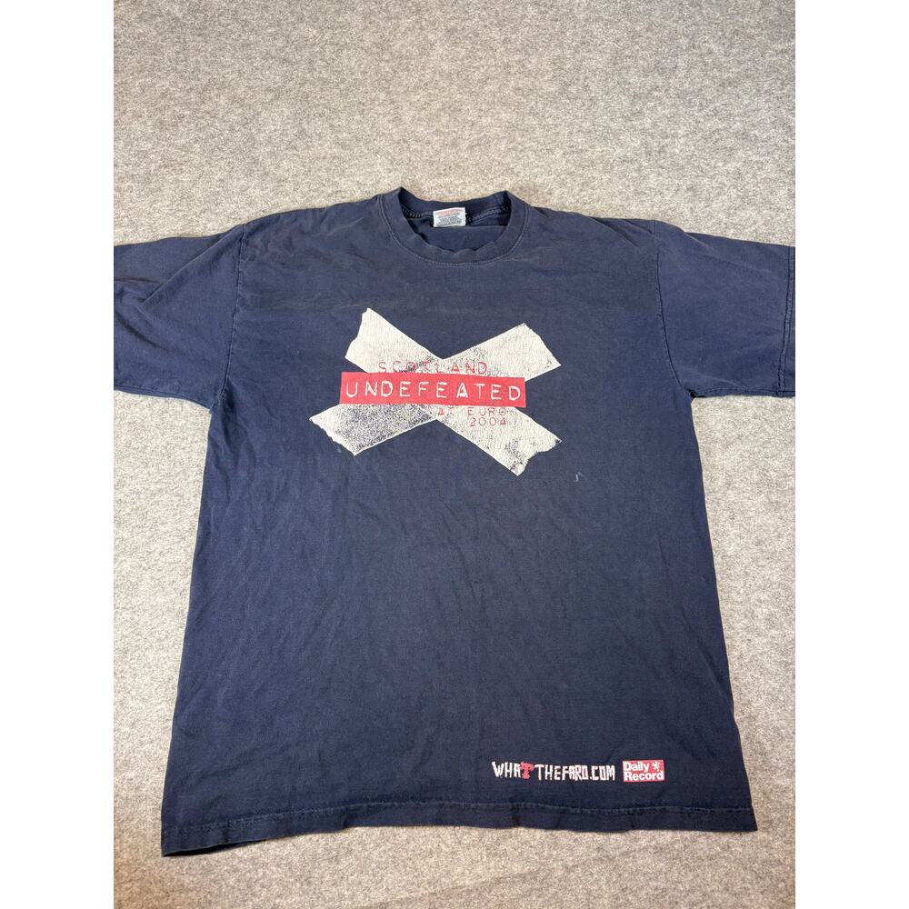 Vintage Scotland Football Undefeated Graphic Tee T-Shirt Mens L Blue Soccer FIFA